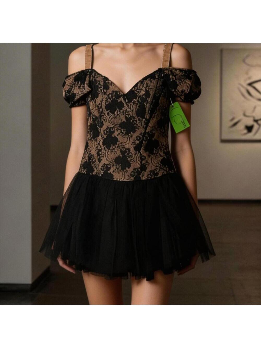De Laru Black and Tan Lace Tulle Dance Costume Dress in 11